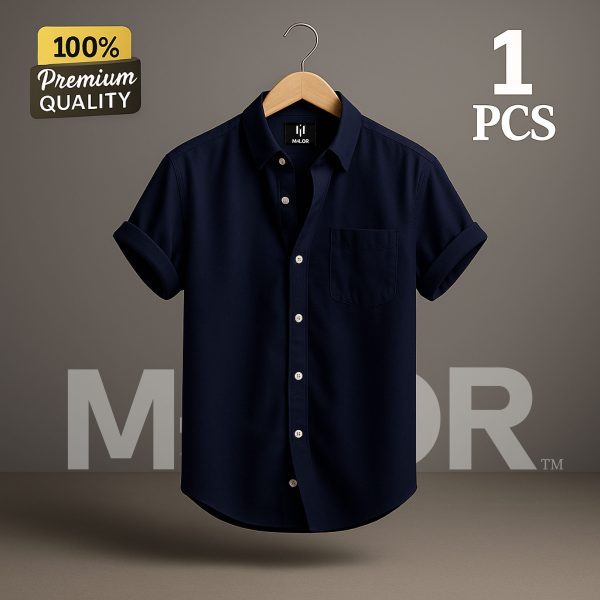 Premium Comfortable Oxford Cotton Short Sleeve Shirt For Men’s – NAVY BLUE