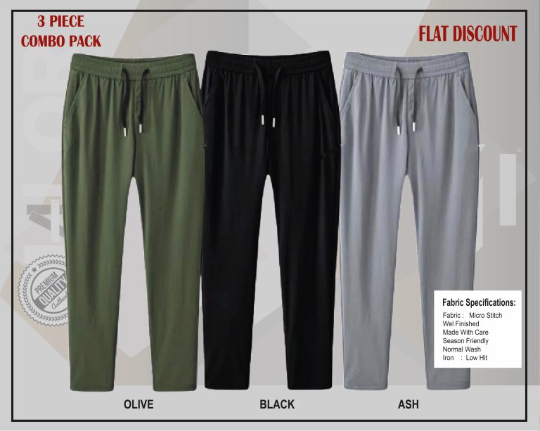 Any 3 PIECE | Premium Comfortable Micro Stitched Solid Trouser - Image 1