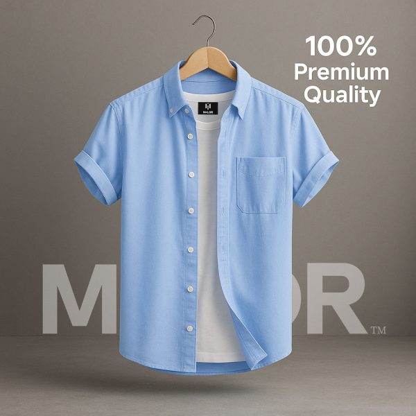 Premium Comfortable Oxford Cotton Short Sleeve Shirt For Men’s - SKY BLUE