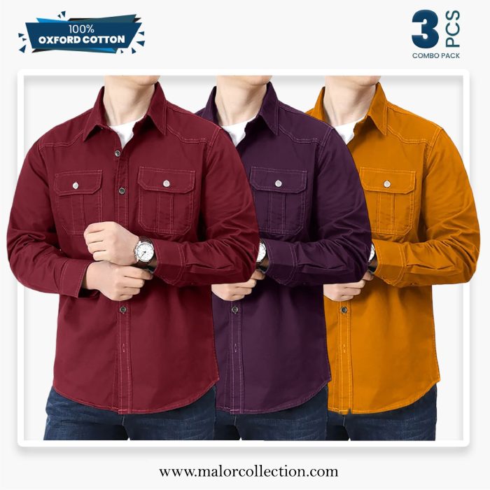 3 Pcs Combo Premium Double Pocket Shirt - Image 1