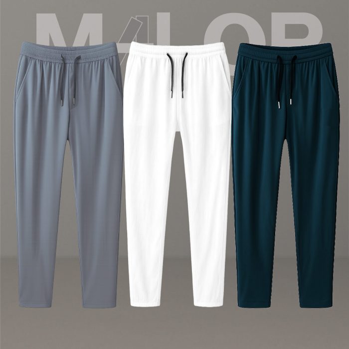 3 Pcs Combo- Premium Quality Micro Solid Trousers- Ash, White & Sea Green - Image 1