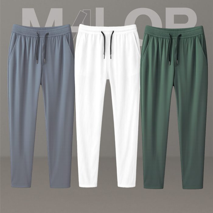 3 Pcs Combo- Premium Quality Micro Solid Trousers- Ash, White & Olive - Image 1