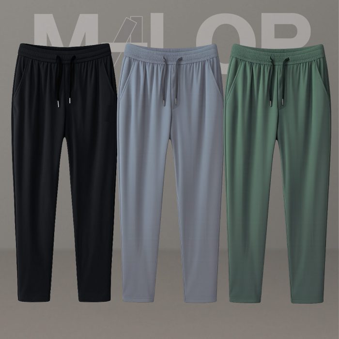 3 Pcs Combo- Premium Quality Micro Solid Trousers- Black , Ash & Olive - Image 1
