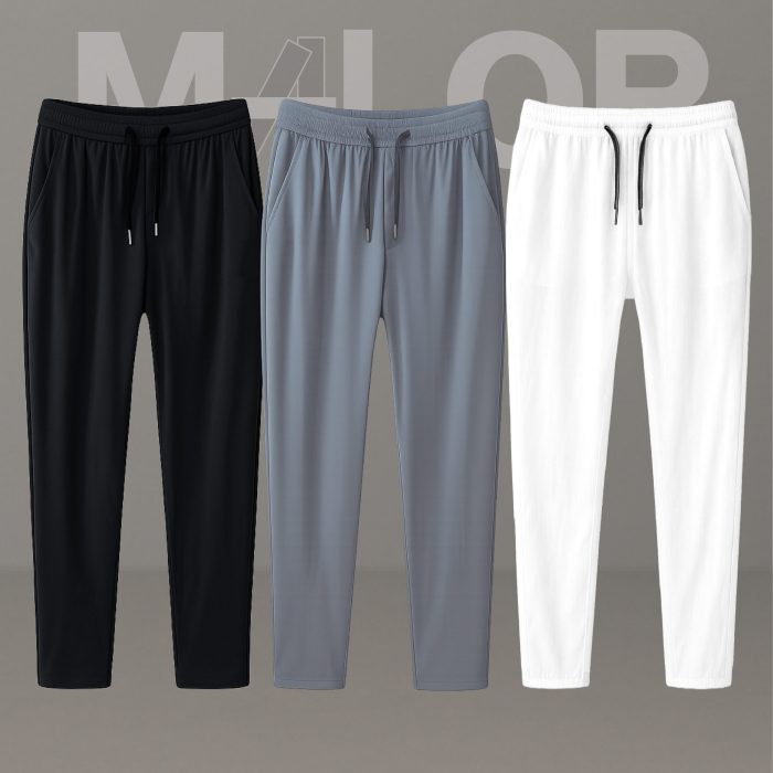 3 Pcs Combo- Premium Quality Micro Solid Trousers- Black , Ash & White - Image 1