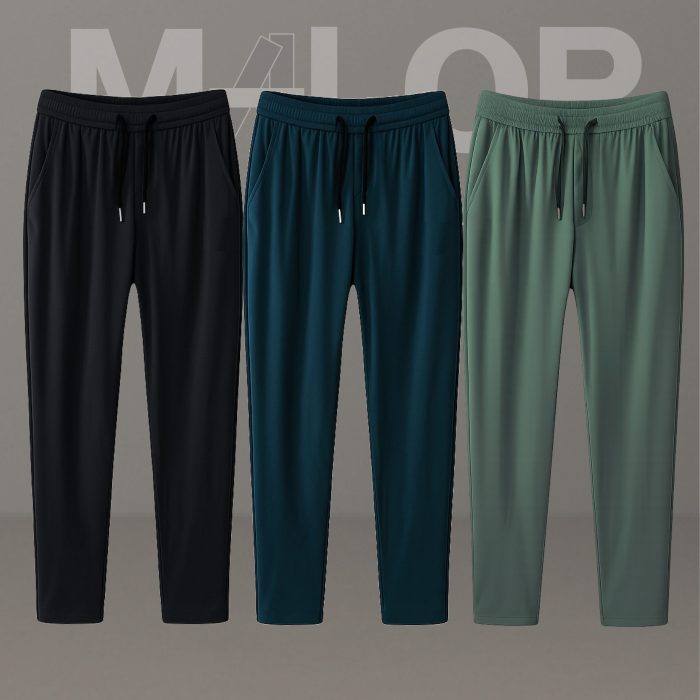 3 Pcs Combo- Premium Quality Micro Solid Trousers- Black , Sea Green & Olive - Image 1