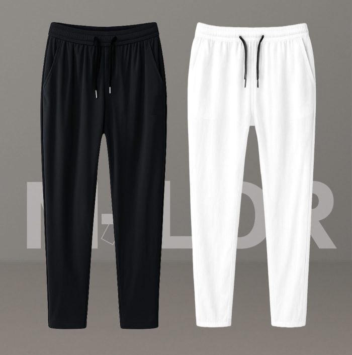 Premium Quality Micro Solid Trouser – BLACK & WHITE - Image 1