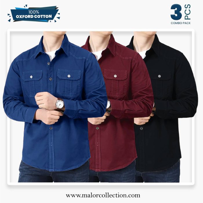 3 Pcs Combo Premium Double Pocket Shirt - Image 1