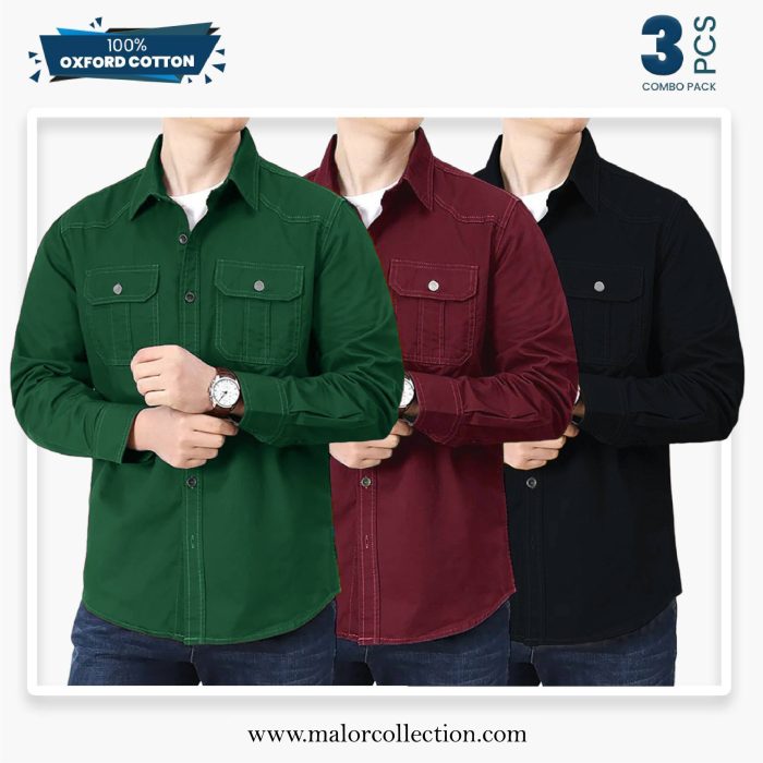 3 Pcs Combo Premium Double Pocket Shirt - Image 1