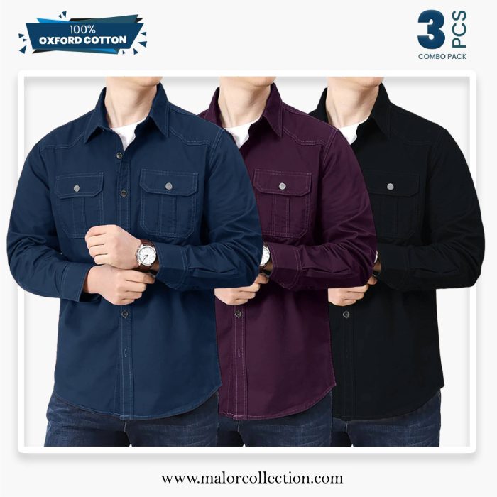 3 Pcs Combo Premium Double Pocket Shirt - Image 1