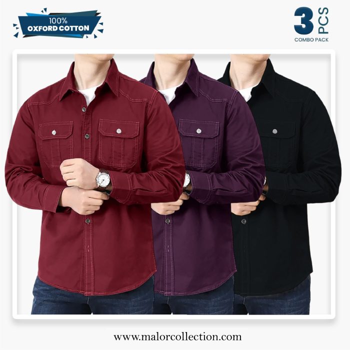 3 Pcs Combo Premium Double Pocket Shirt - Image 1