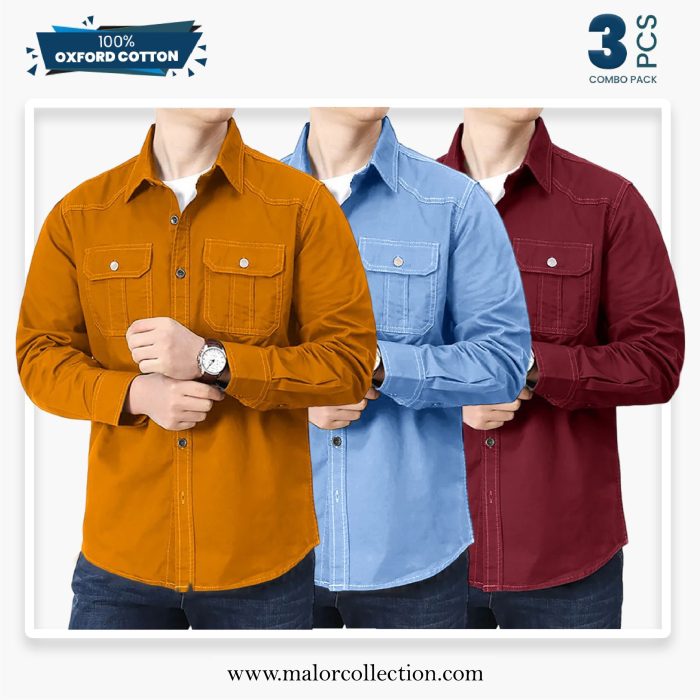 3 Pcs Combo Premium Double Pocket Shirt - Image 1