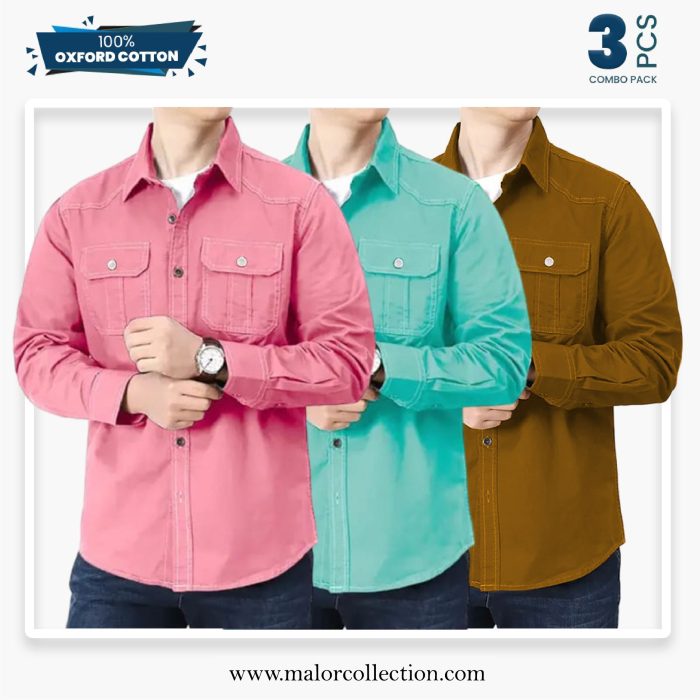 3 Pcs Combo Premium Double Pocket Shirt - Image 1