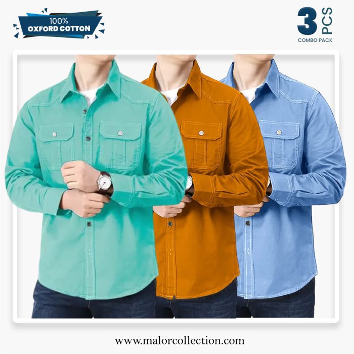 3 Pcs Combo Premium Double Pocket Shirt - Image 1