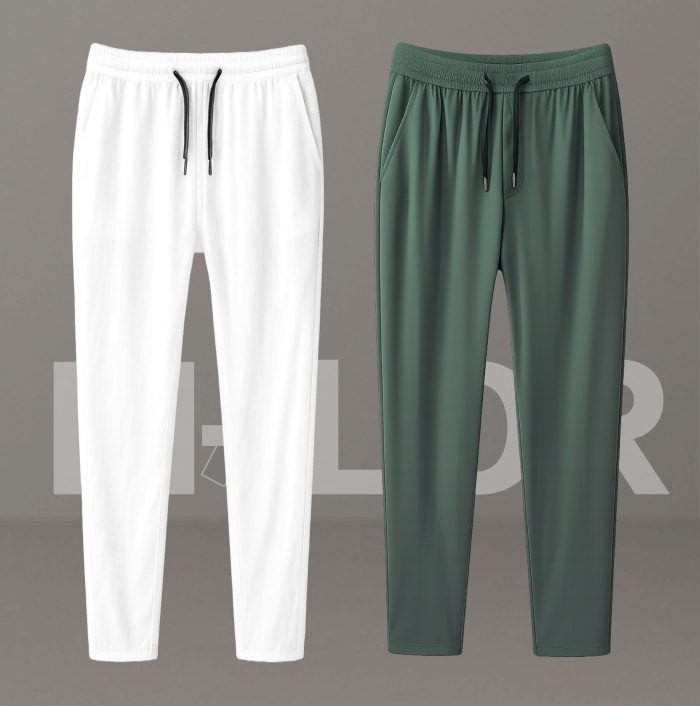 Premium Quality Micro Solid Trouser – WHITE & OLIVE - Image 1