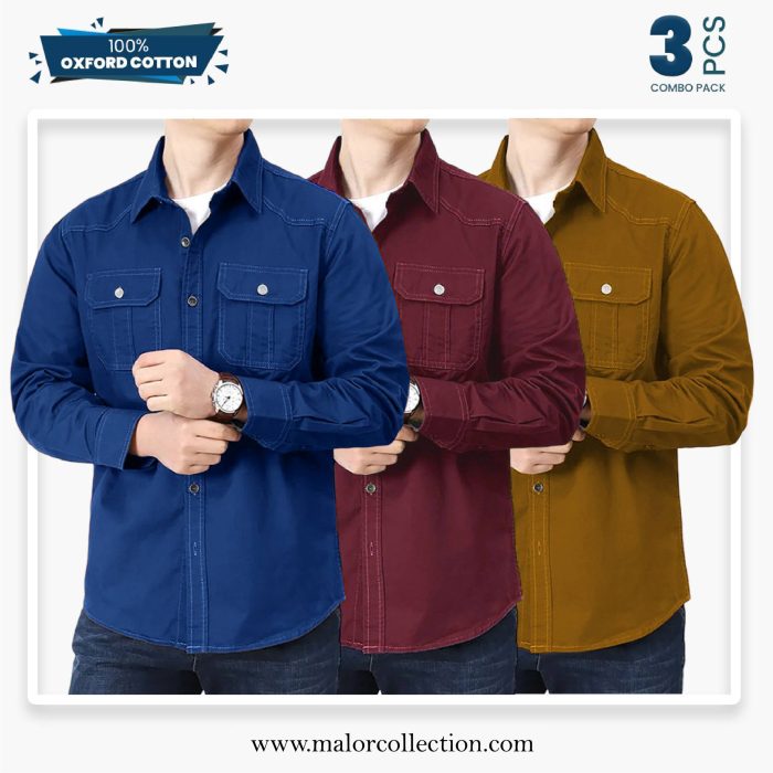 3 Pcs Combo Premium Double Pocket Shirt - Image 1