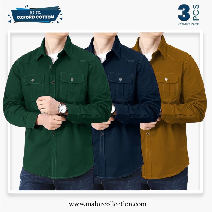 3 Pcs Combo Premium Double Pocket Shirt - Image 1