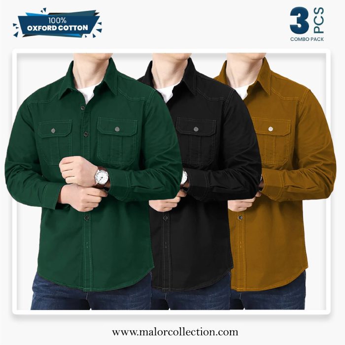 3 Pcs Combo Premium Double Pocket Shirt - Image 1