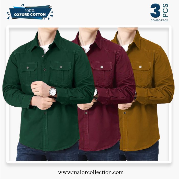 3 Pcs Combo Premium Double Pocket Shirt - Image 1
