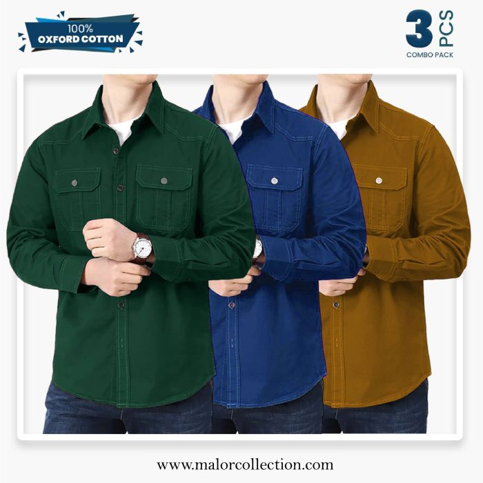 3 Pcs Combo Premium Double Pocket Shirt - Image 1