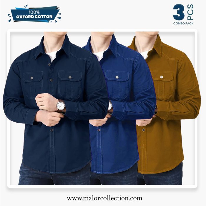 3 Pcs Combo Premium Double Pocket Shirt - Image 1