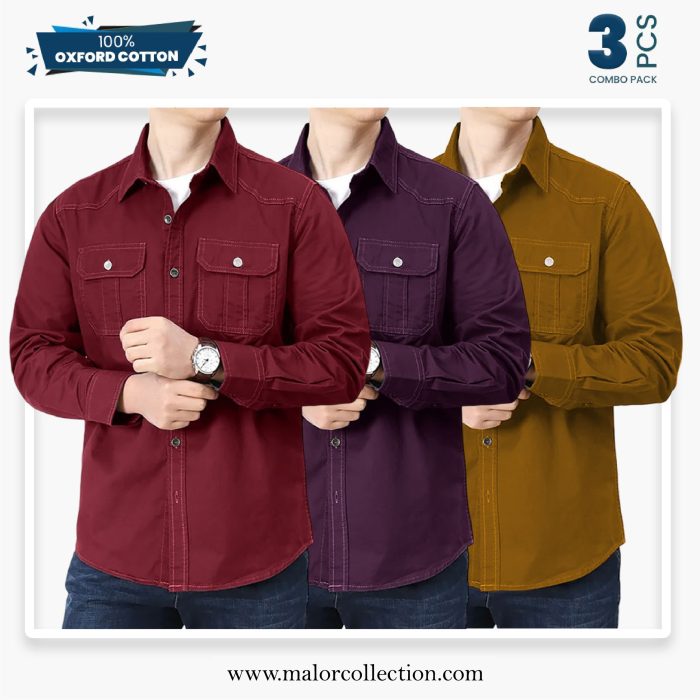 3 Pcs Combo Premium Double Pocket Shirt - Image 1
