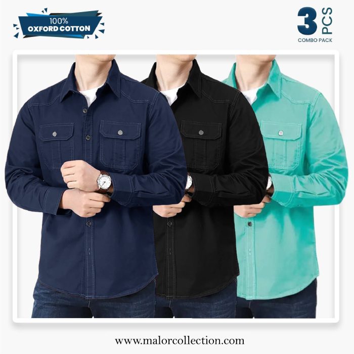 3 Pcs Combo Premium Double Pocket Shirt - Image 1