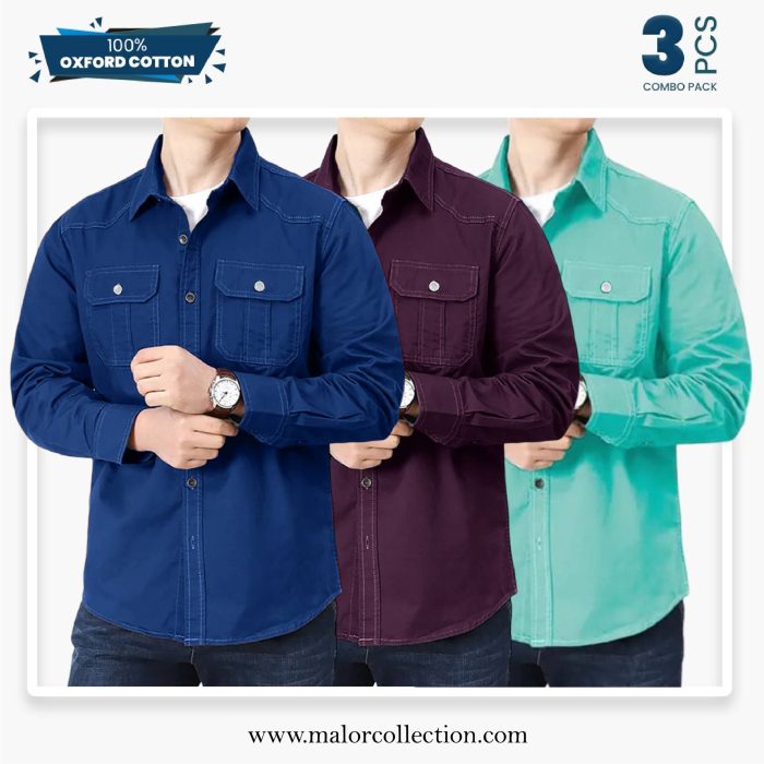 3 Pcs Combo Premium Double Pocket Shirt - Image 1
