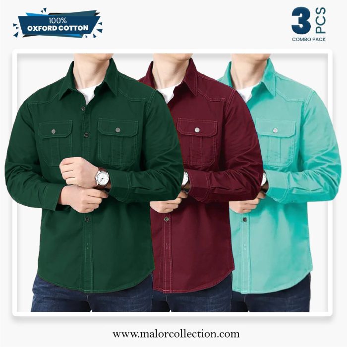 3 Pcs Combo Premium Double Pocket Shirt - Image 1