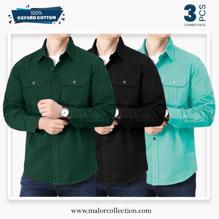 3 Pcs Combo Premium Double Pocket Shirt - Image 1