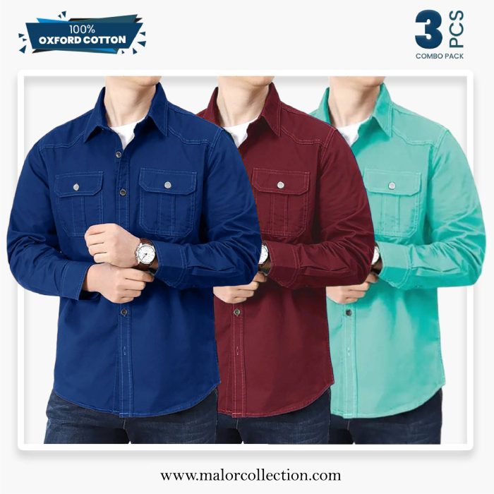 3 Pcs Combo Premium Double Pocket Shirt - Image 1