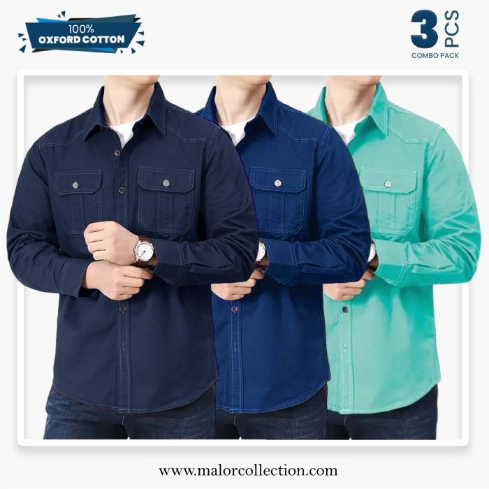 3 Pcs Combo Premium Double Pocket Shirt - Image 1