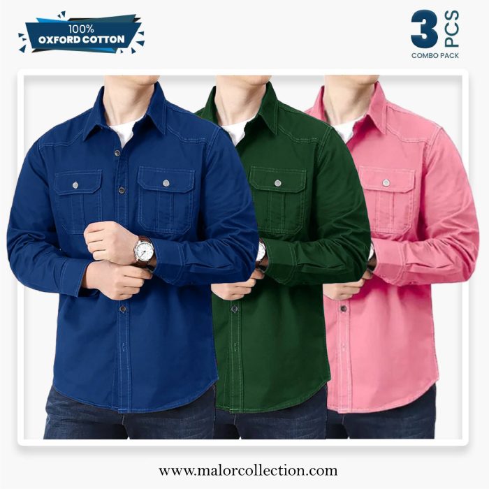 3 Pcs Combo Premium Double Pocket Shirt - Image 1