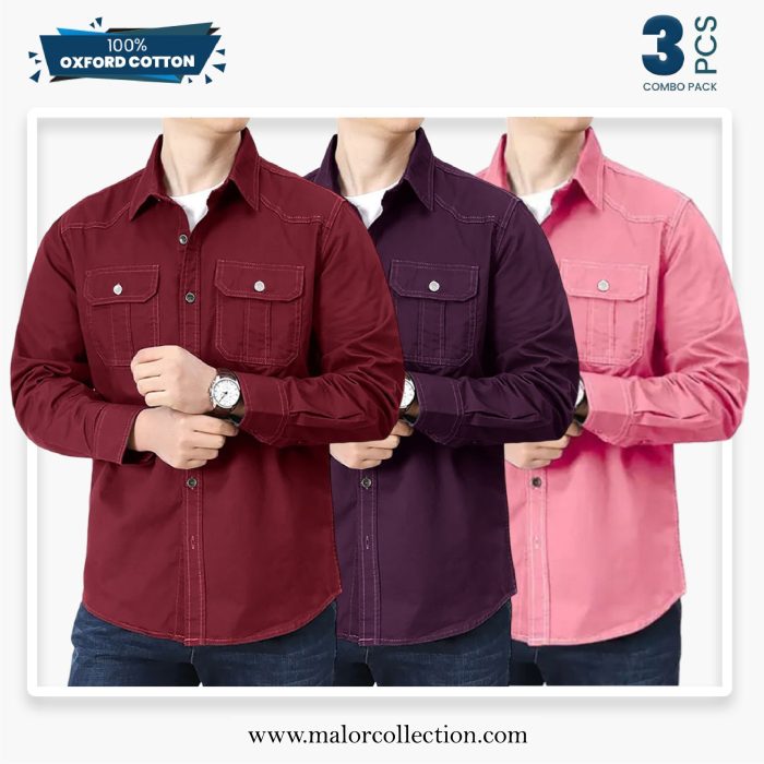 3 Pcs Combo Premium Double Pocket Shirt - Image 1