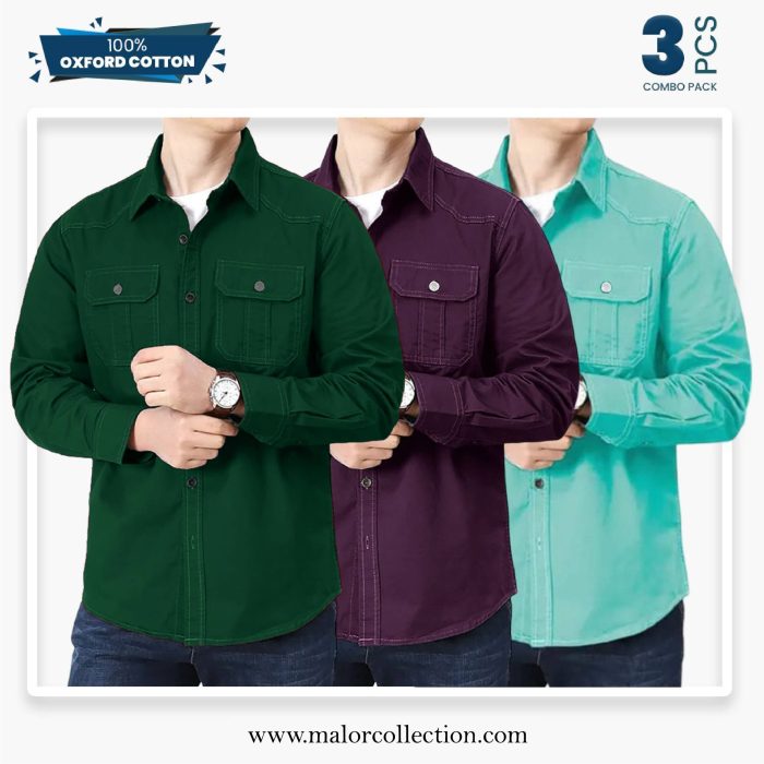 3 Pcs Combo Premium Double Pocket Shirt - Image 1