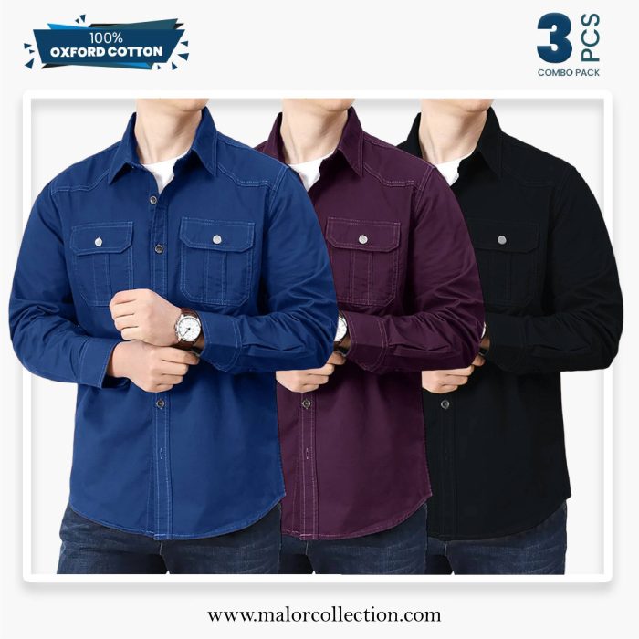 3 Pcs Combo Premium Double Pocket Shirt - Image 1