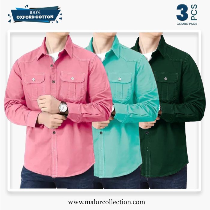 3 Pcs Combo Premium Double Pocket Shirt - Image 1