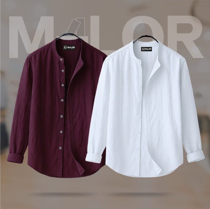 WhatsApp Image 2025-09-01 at 18.56.44_dd871fd4 Band Collar Premium Shirt - 2 Pcs Combo - Image 1