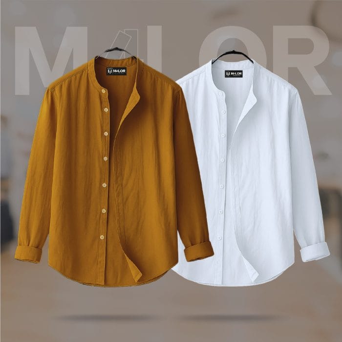 Band Collar Premium Shirt - 2 Pcs Combo - Image 1