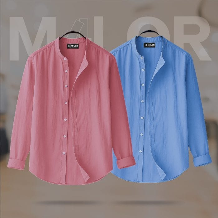 Band Collar Premium Shirt - 2 Pcs Combo - Image 1
