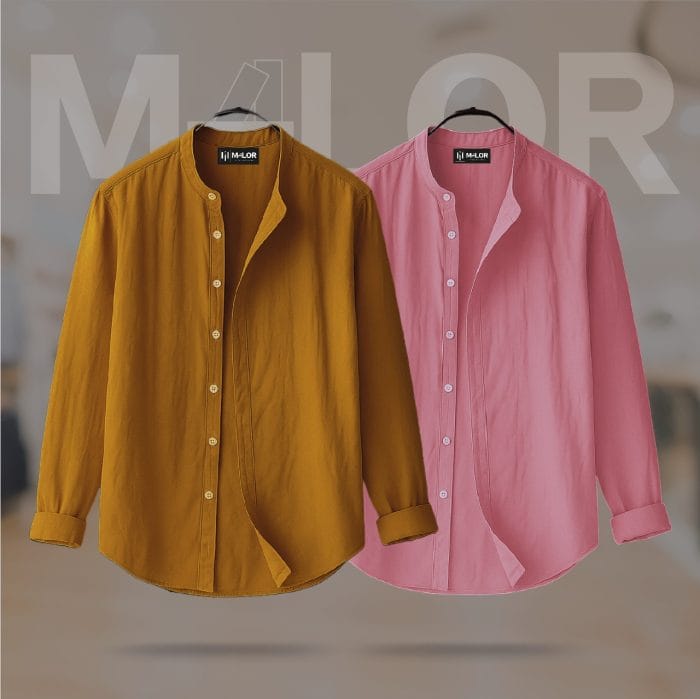 Band Collar Premium Shirt - 2 Pcs Combo - Image 1