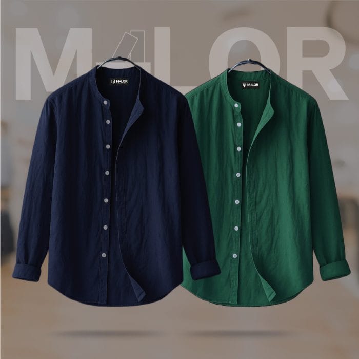 Band Collar Premium Shirt - 2 Pcs Combo - Image 1