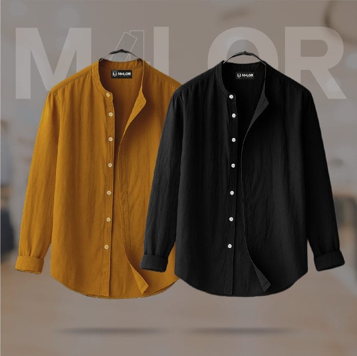 Band Collar Premium Shirt - 2 Pcs Combo - Image 1