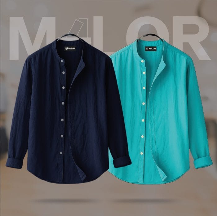 Band Collar Premium Shirt - 2 Pcs Combo - Image 1