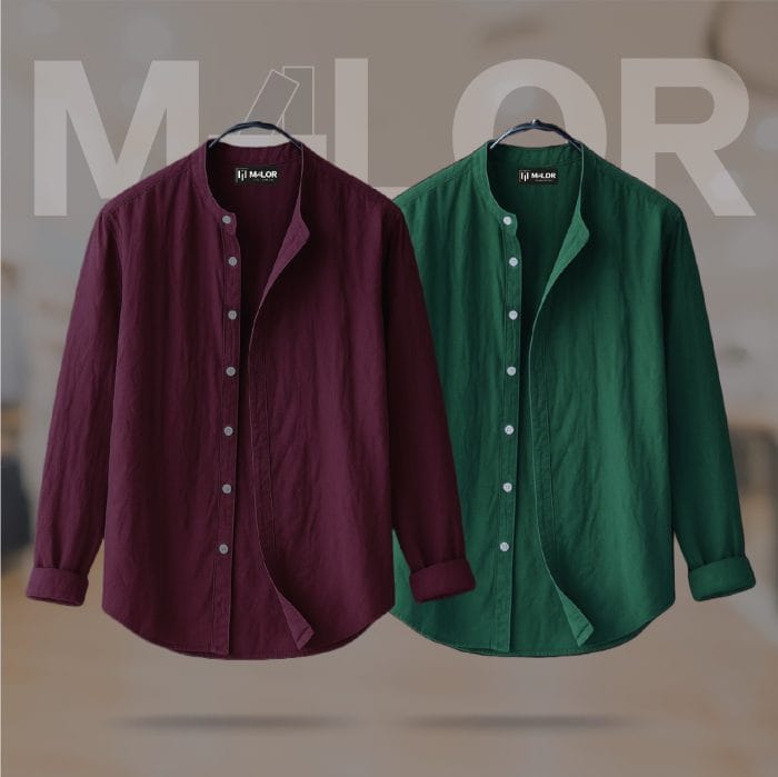 Band Collar Premium Shirt - 2 Pcs Combo - Image 1