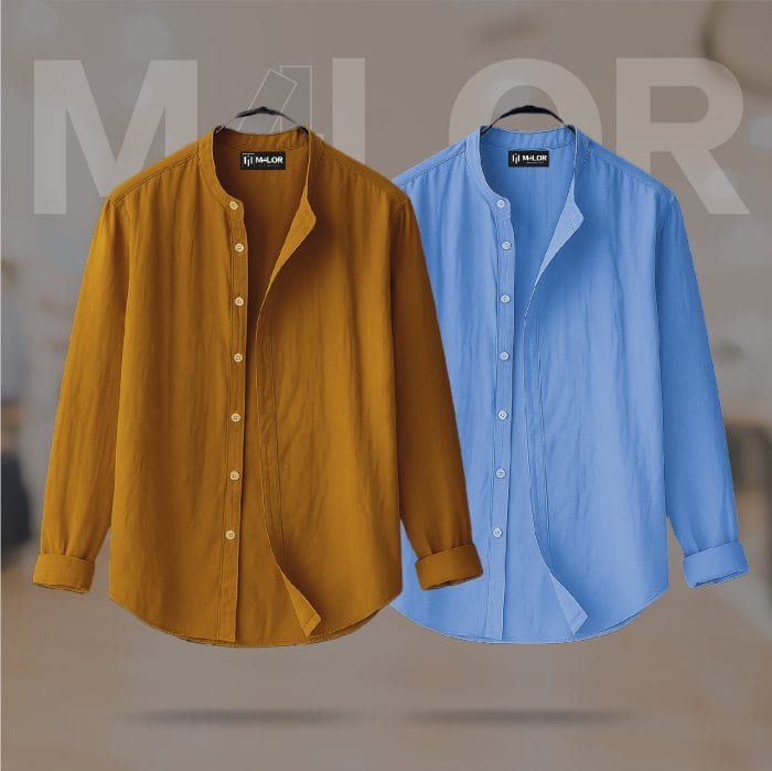 Band Collar Premium Shirt - 2 Pcs Combo - Image 1