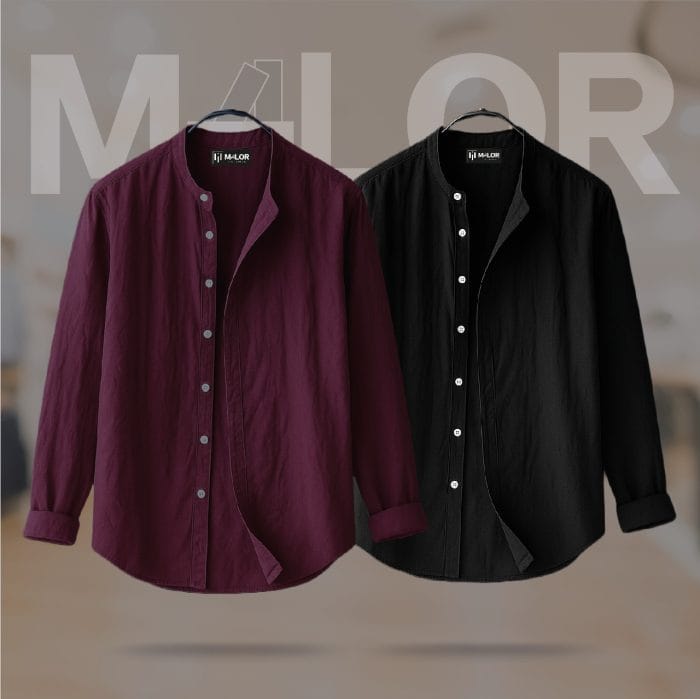 Band Collar Premium Shirt - 2 Pcs Combo - Image 1