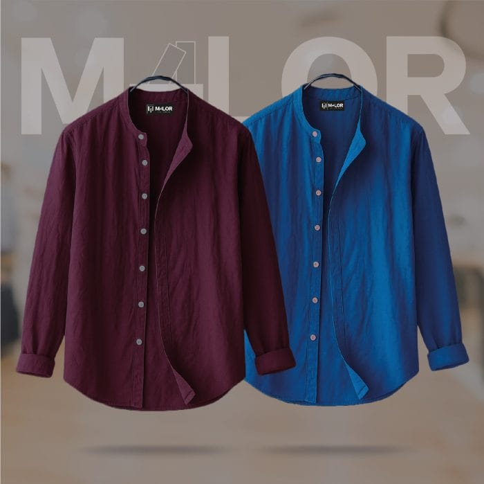 Band Collar Premium Shirt - 2 Pcs Combo - Image 1