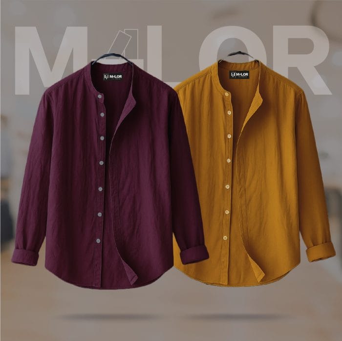 Band Collar Premium Shirt 2 Pcs Combo - Image 1
