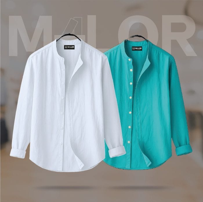 Band Collar Premium Shirt 2 Pcs Combo - Image 1