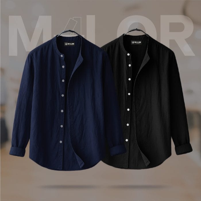 Band Collar Premium Shirt 2 Pcs Combo - Image 1